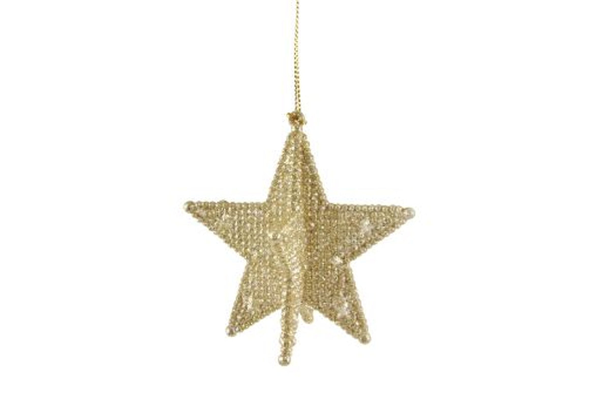 Christmas Tree Decoration: Glitter 3D 5 Point Star  Gold - Gisela Graham
