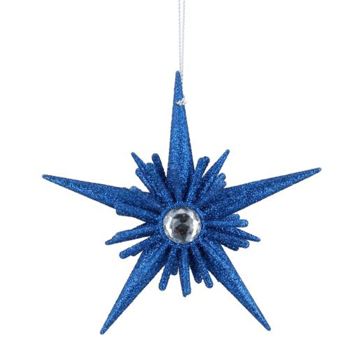Christmas Tree Decoration: Glitter 5 Point Star Diamante Centre Blue - Gisela Graham