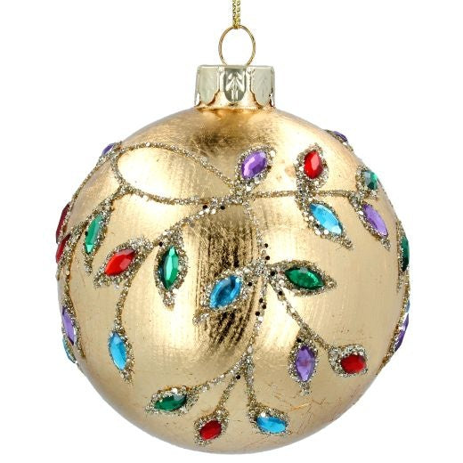 Christmas Tree Decoration: Jewel Bauble Jewel Leaf Design Gold - Gisela Graham