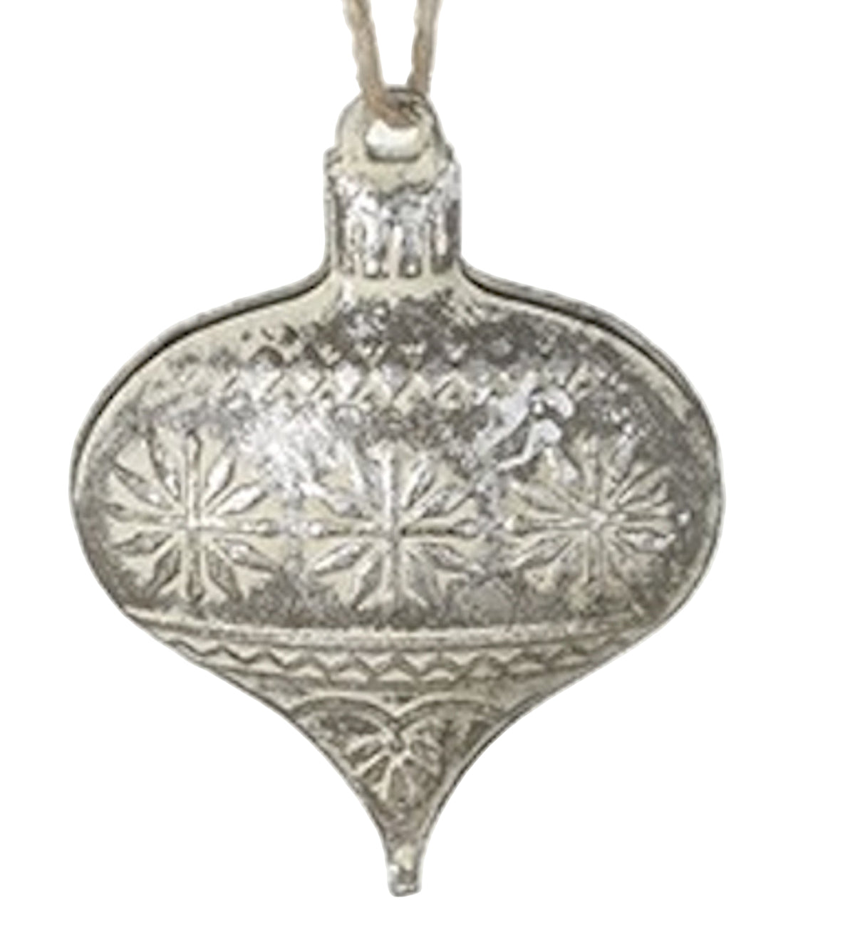Christmas Tree Decoration: Metal Bauble Flat Snowflake Design - Silver