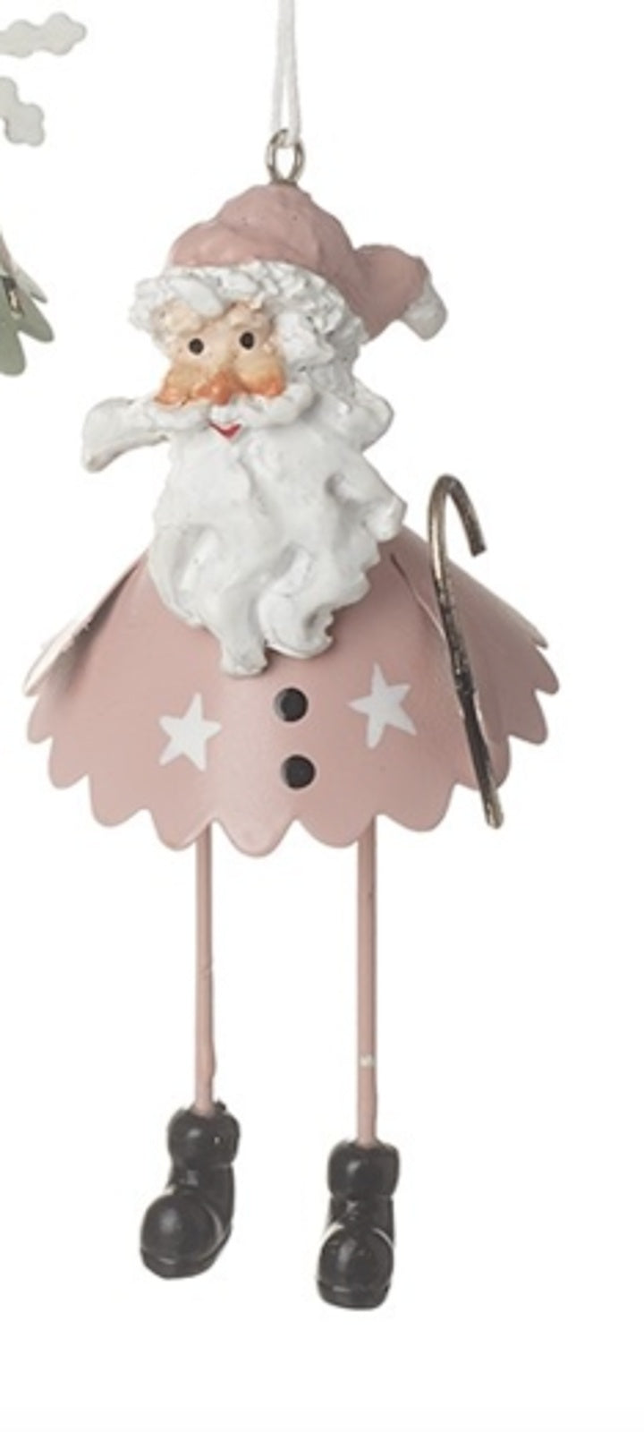 Christmas Tree Decoration: Metal Dangley Leg Santa Character ROMANCE - Pink