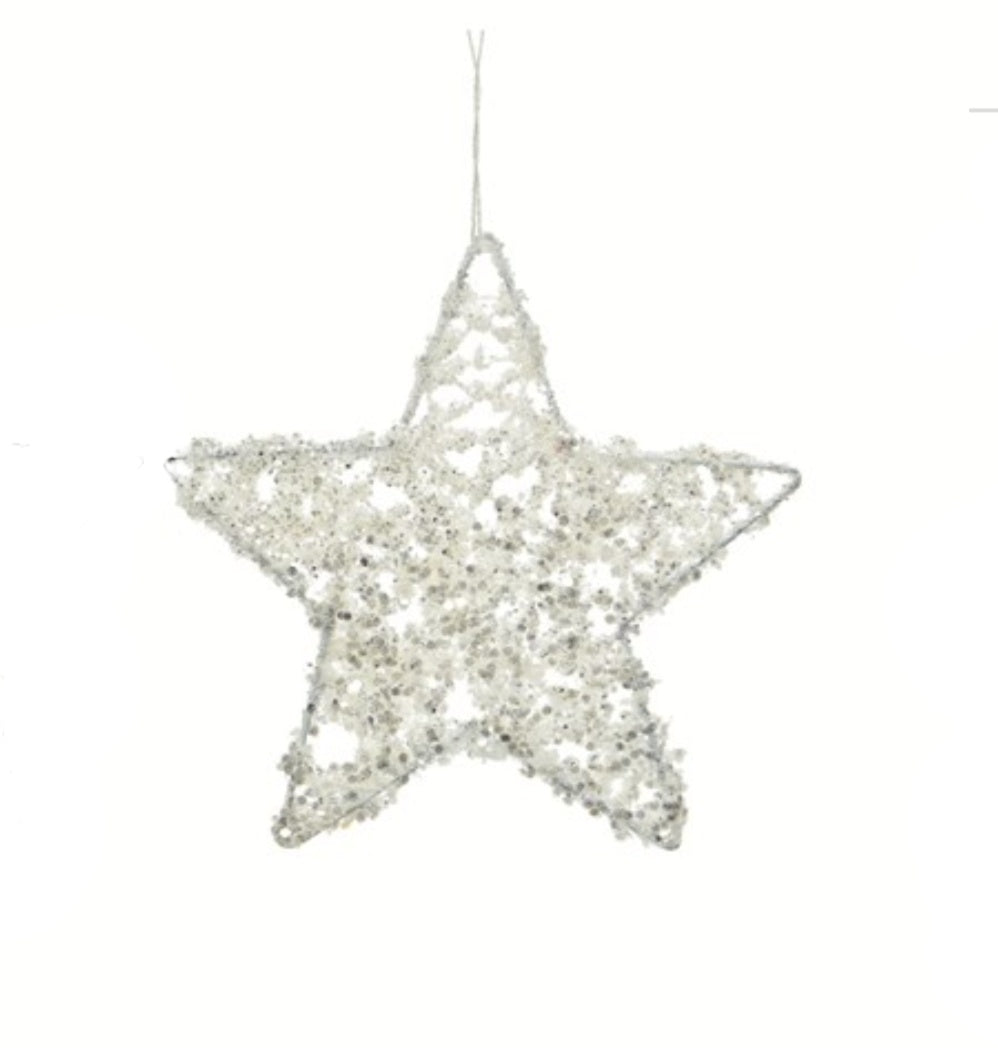 Christmas Tree Decoration: Metal Star Beaded Glitter - White