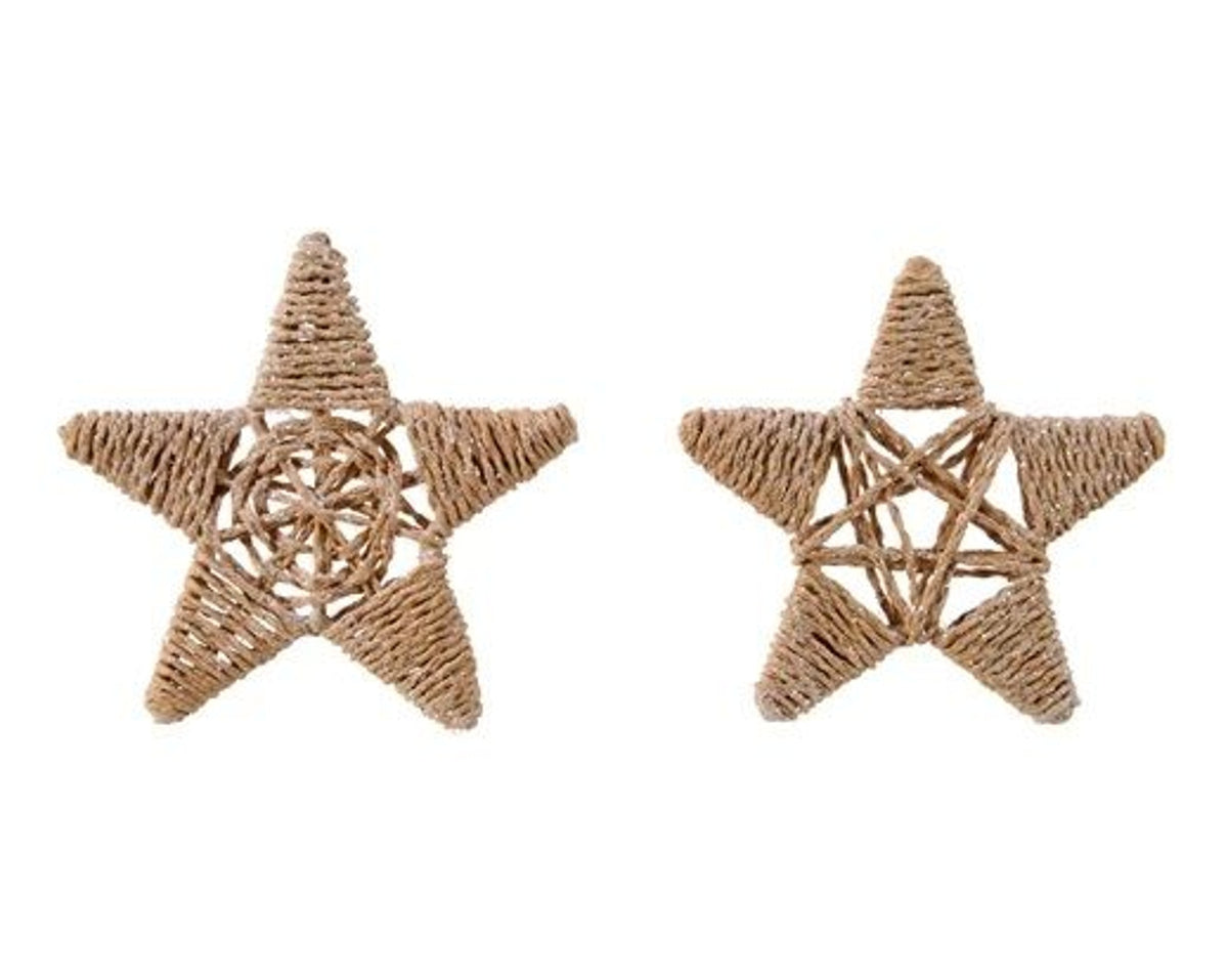 Christmas Tree Decoration: Paper String Glitter Woven Star  - Natural