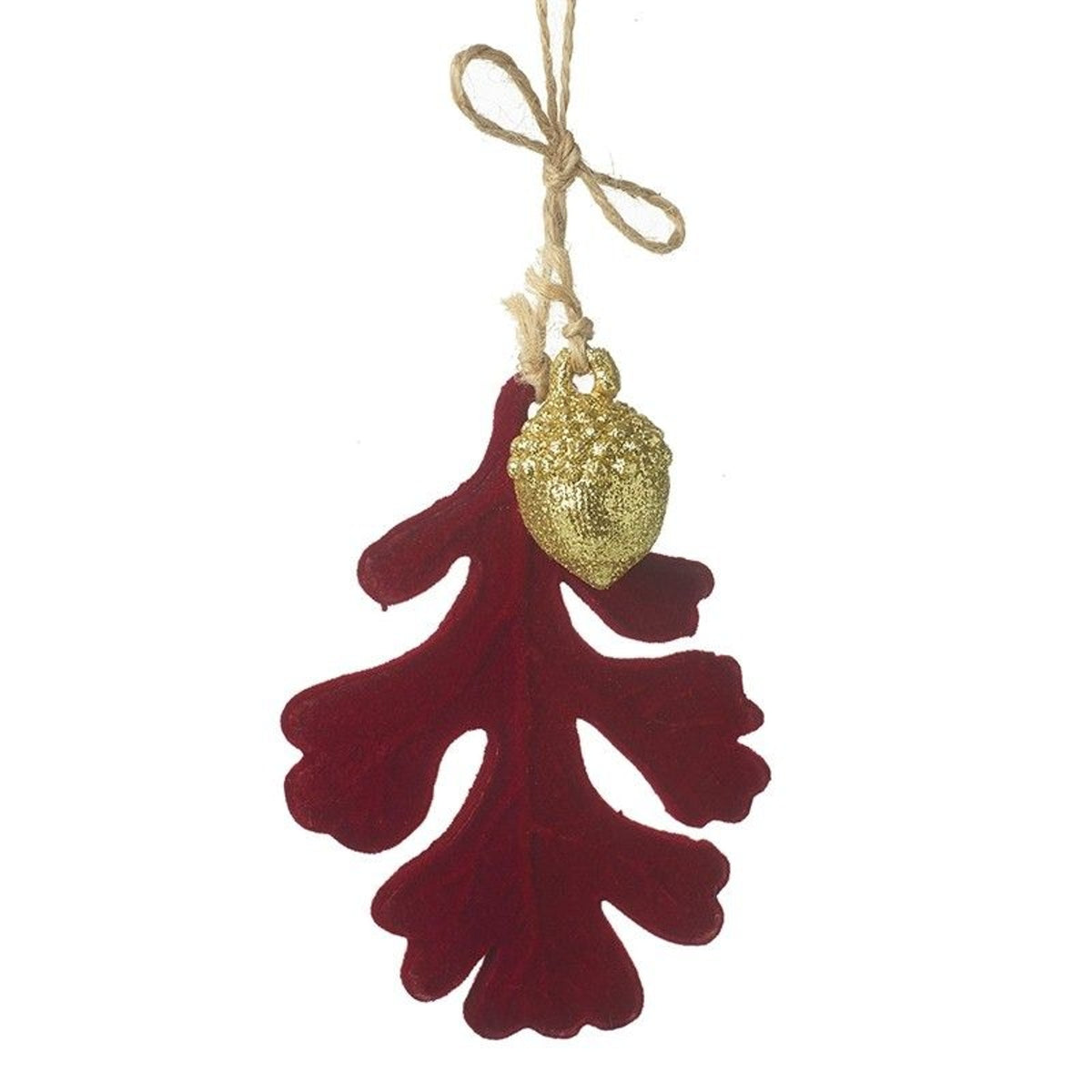 Christmas Tree Decoration: Resin Velvet Oak Leaf - Red