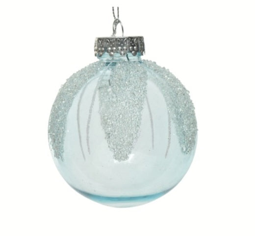 Christmas Tree Decoration: Shatterproof Bauble Glitter Ice Design Silver Cap - Blue