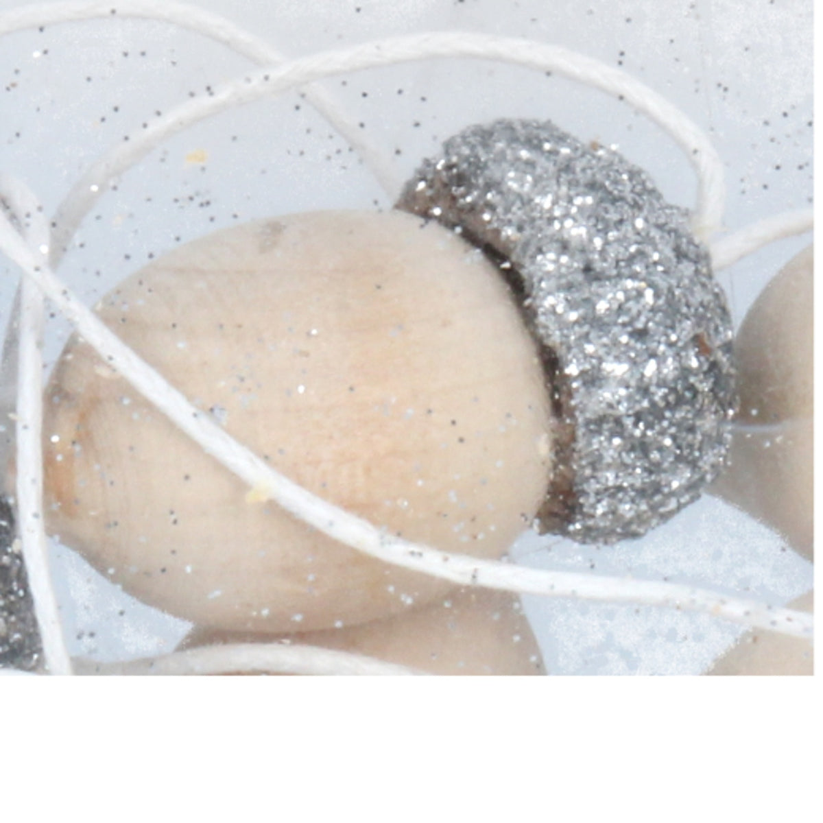 Christmas Tree Decoration: Wood Acorn Glitter Top - Silver