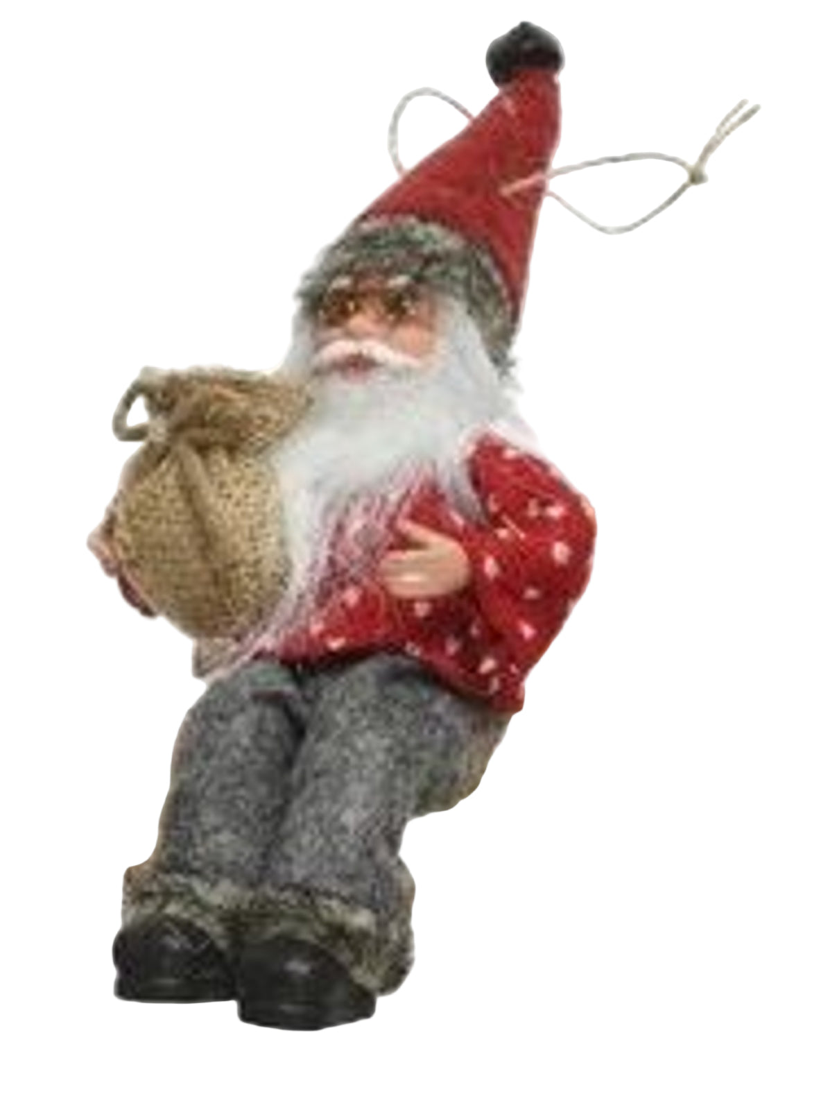 Christmas Tree Decoration: Wood Fabric Santa on Bench - Red