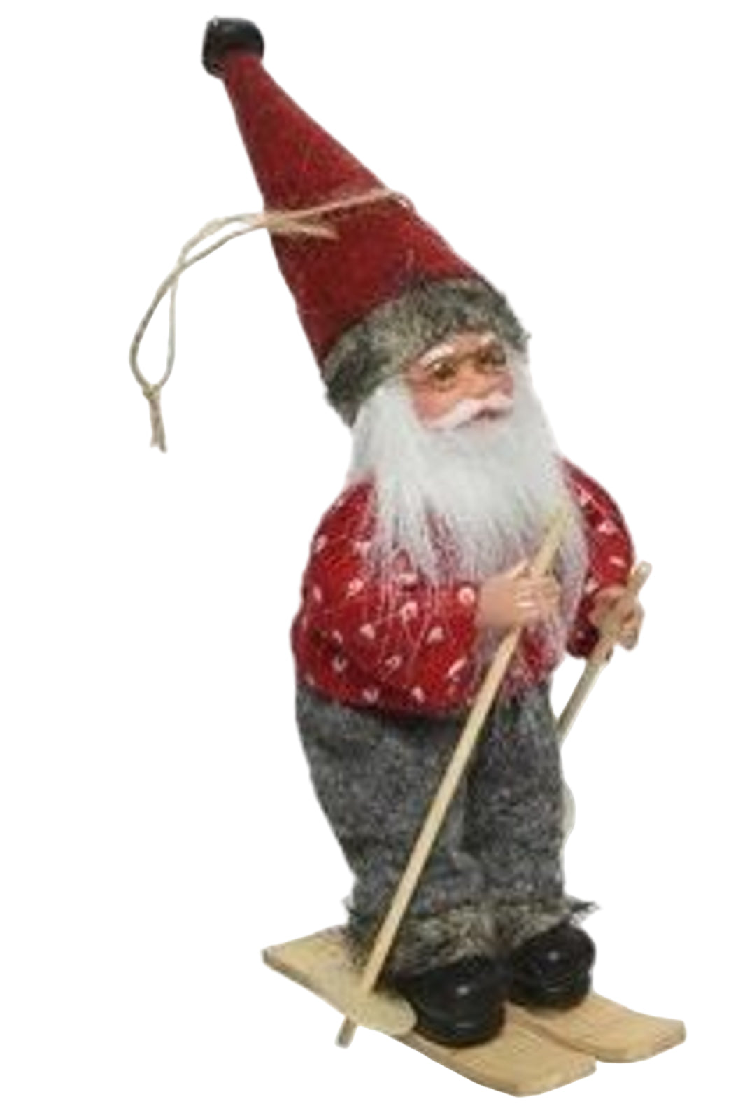 Christmas Tree Decoration: Wood Fabric Santa Skiing - Red