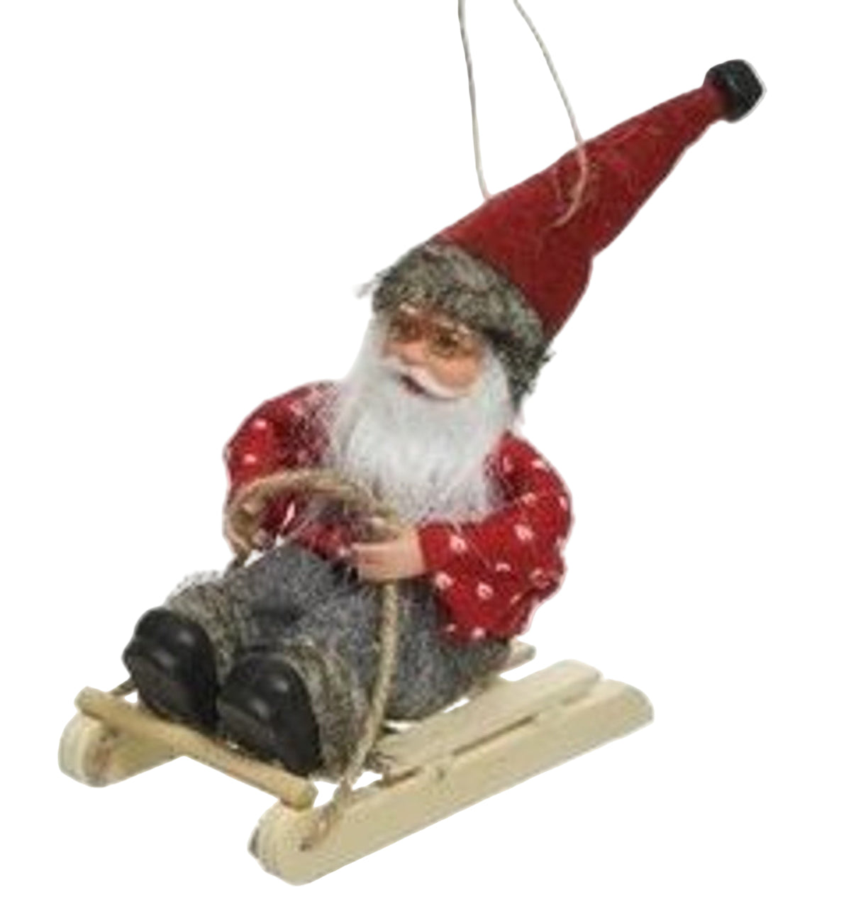 Christmas Tree Decoration: Wood Fabric Santa Sledging - Red