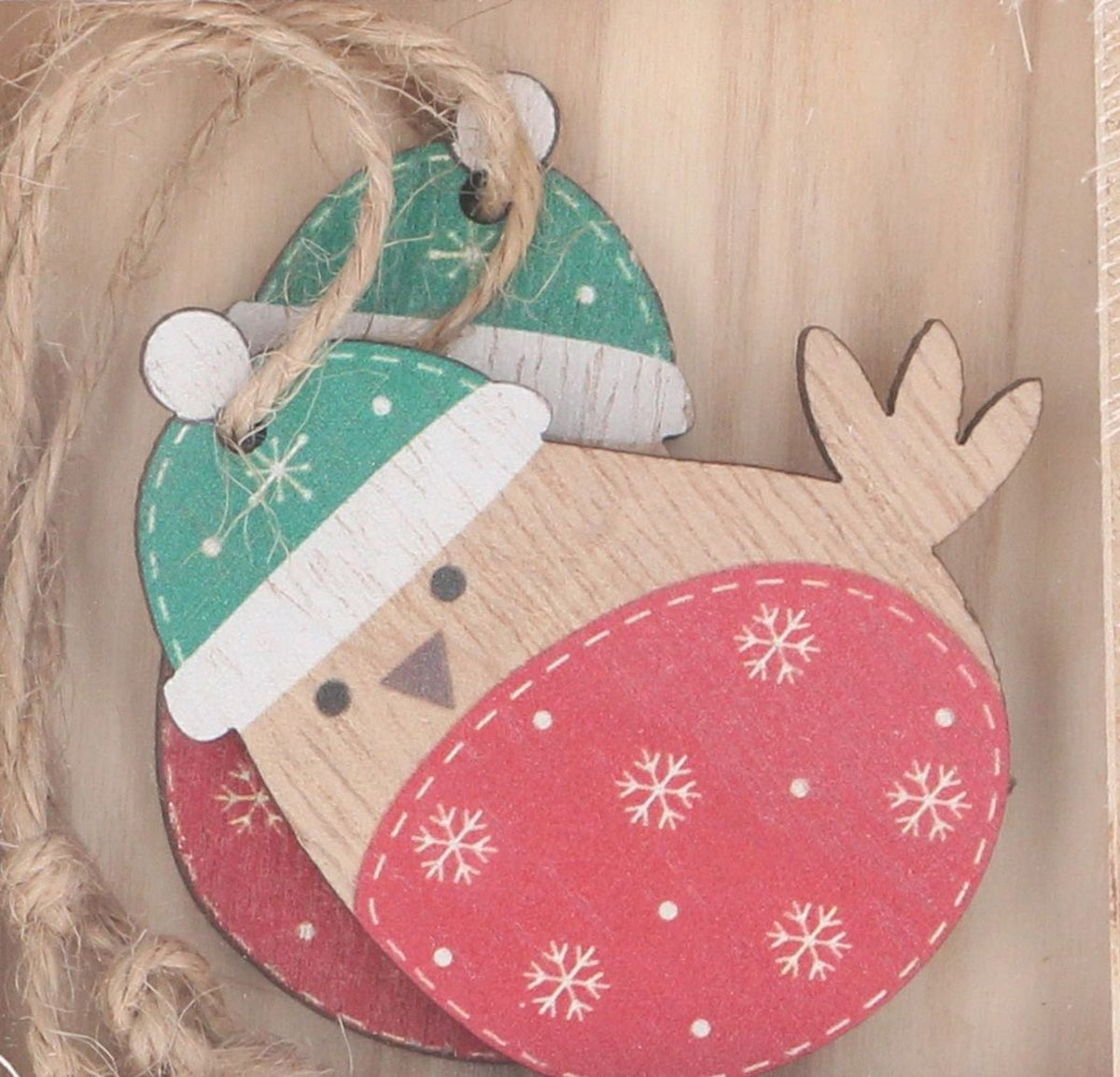 Christmas Tree Decoration: Wood Robin Hat - Green - Gisela Graham