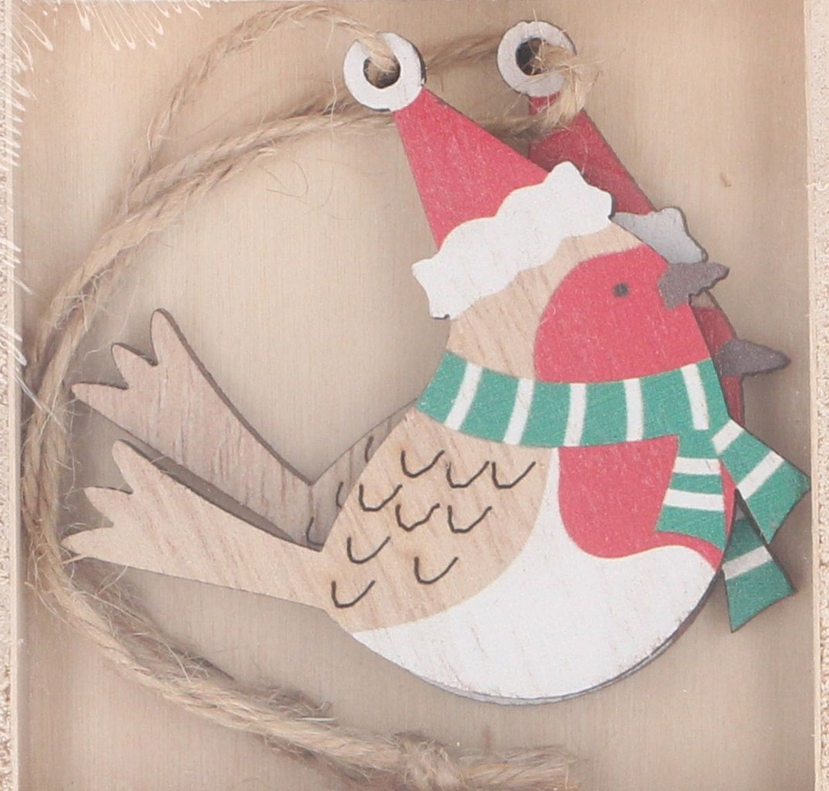 Christmas Tree Decoration: Wood Robin Scarf - Red  - Gisela Graham