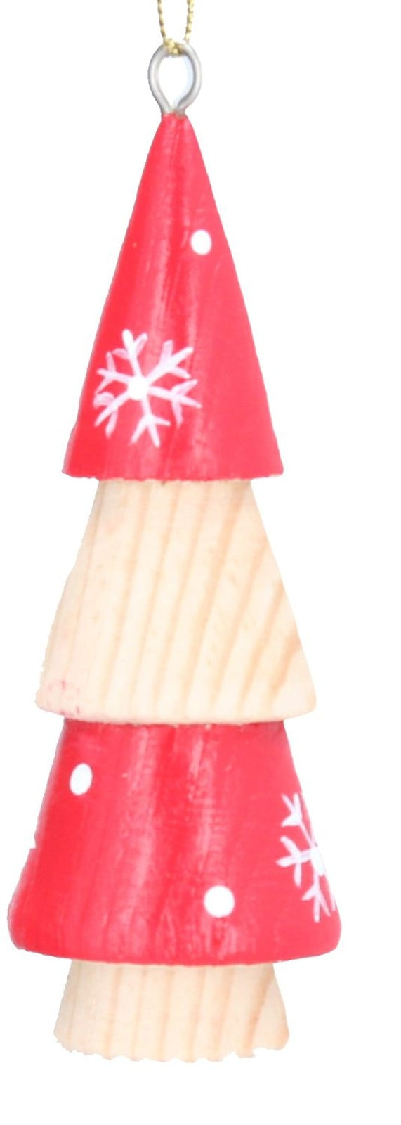Christmas Tree Decoration: Wood Tiered Tree Snowflake- Natural & Red - Gisela Graham