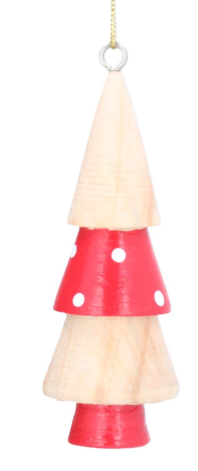 Christmas Tree Decoration: Wood Tiered Tree Spot - Natural & Red - Gisela Graham