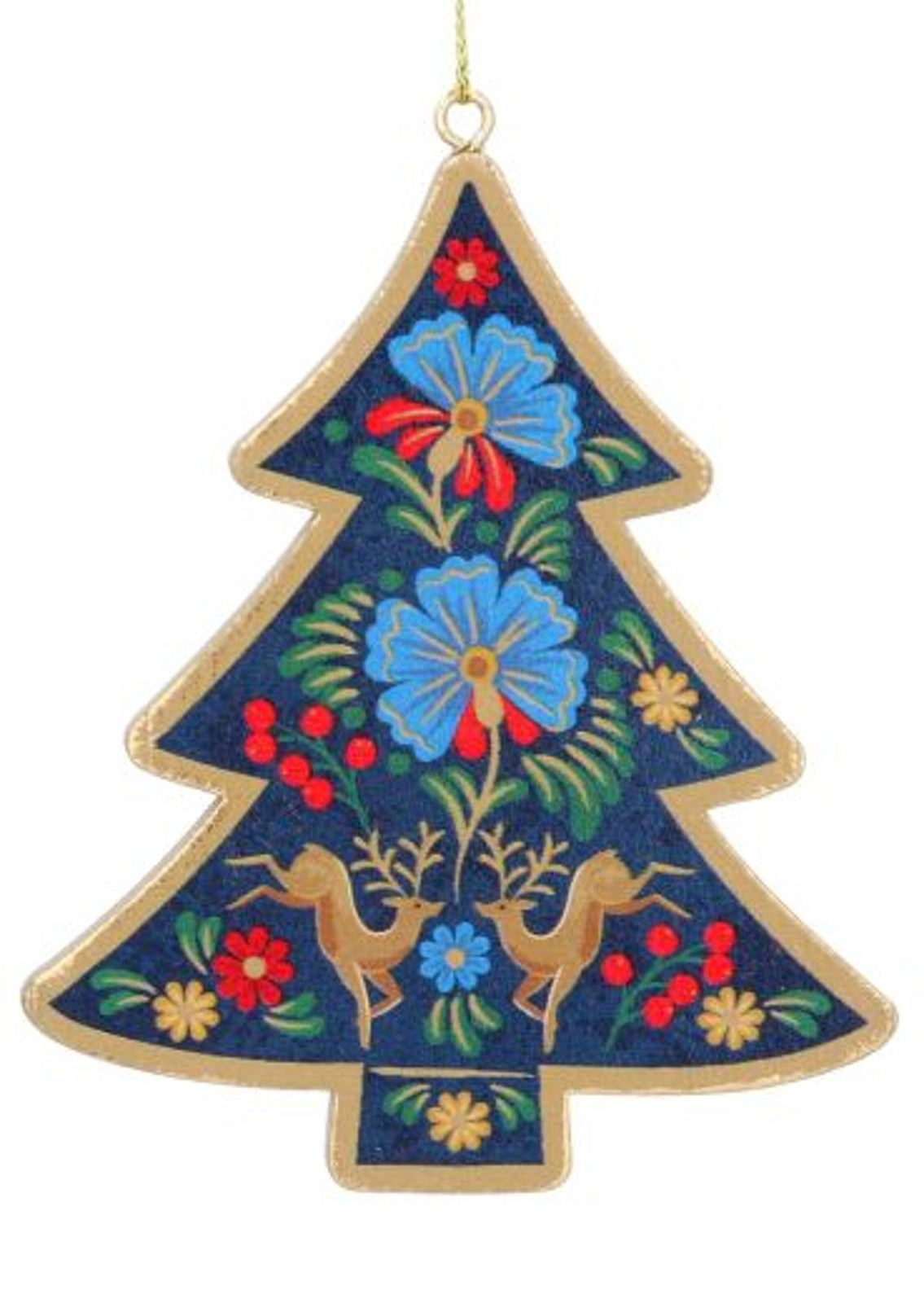 Christmas Tree Decoration: Wood Tree Folk Art Navy Blue - Gisela Graham