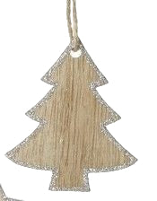 Christmas Tree Decoration: Wood Tree Glitter Edge - Natural & Silver