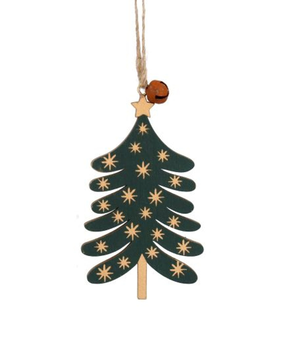 Christmas Tree Decoration: Wood Tree Stars - Green & Gold - Gisela Graham