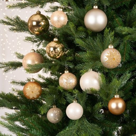 Christmas Tree Decorations: Glass Baubles various - Gold
