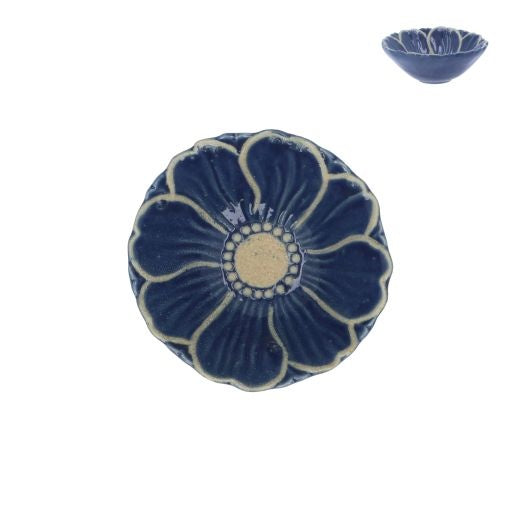 Decorative Bowl: Stoneware Flower Mini  - Navy - Gisela Graham