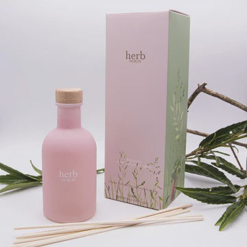 Diffuser: Scented Coloured Glass Box RHUBARB & FRESH GARDEN MINT - Pink - Herb Dublin