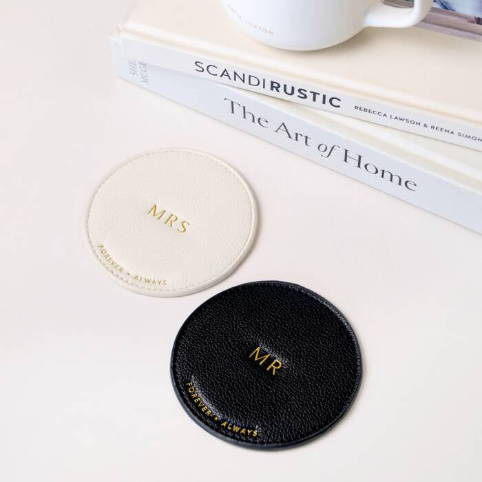 Coaster Set: MR & MRS Boxed - Off White and Black - Katie Loxton