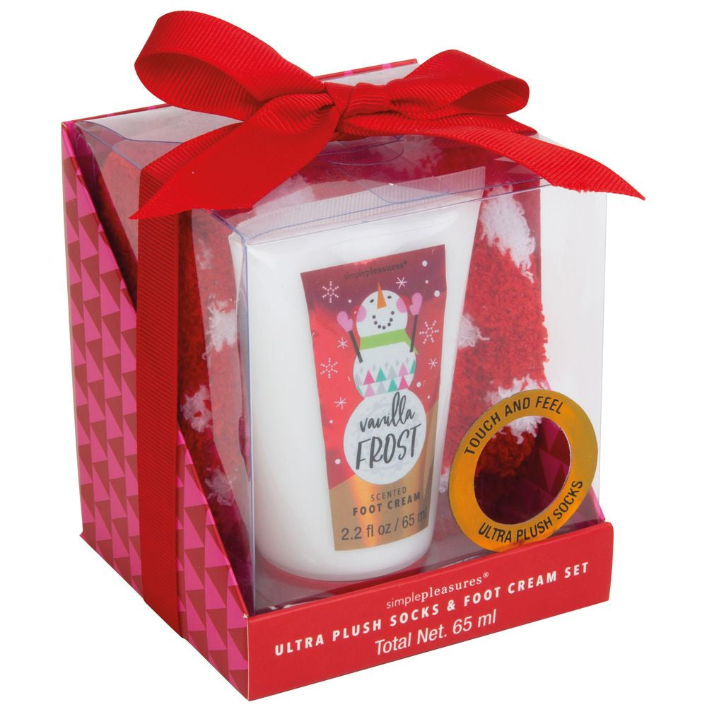 Xmas Gift: Fluffy Socks Vanilla Frost Foot Cream Set - Red - Widdop and Co.