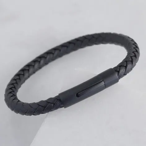 Bracelet: Mens Leather Matt Clasp - Black - Lisa Angel