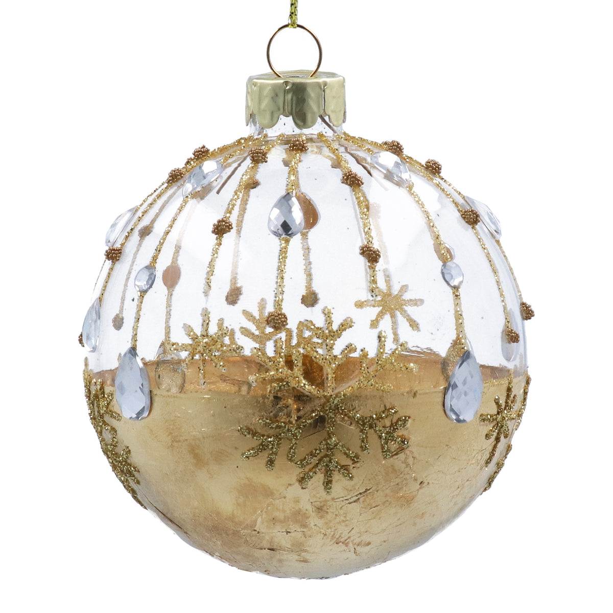 Christmas Hanging Dec: Clear & Gold/Jeweled Stripe Glass Ball - Gisela Graham