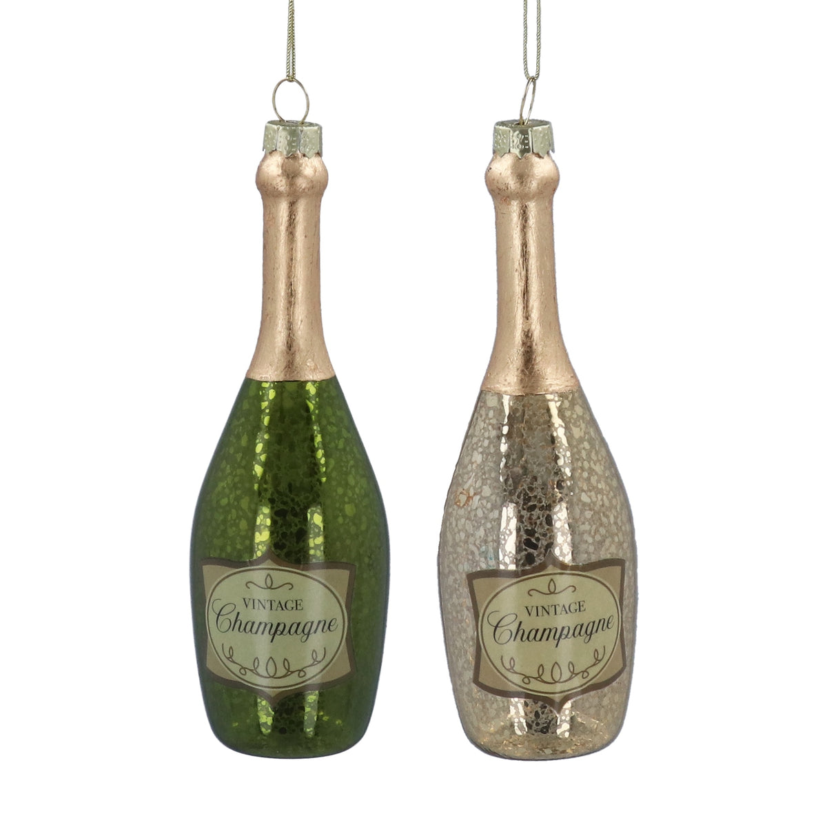 Christmas Hanging Dec: Glass Bauble Shaped Champagne Bottle - Assorted Colours - Gisela Graham