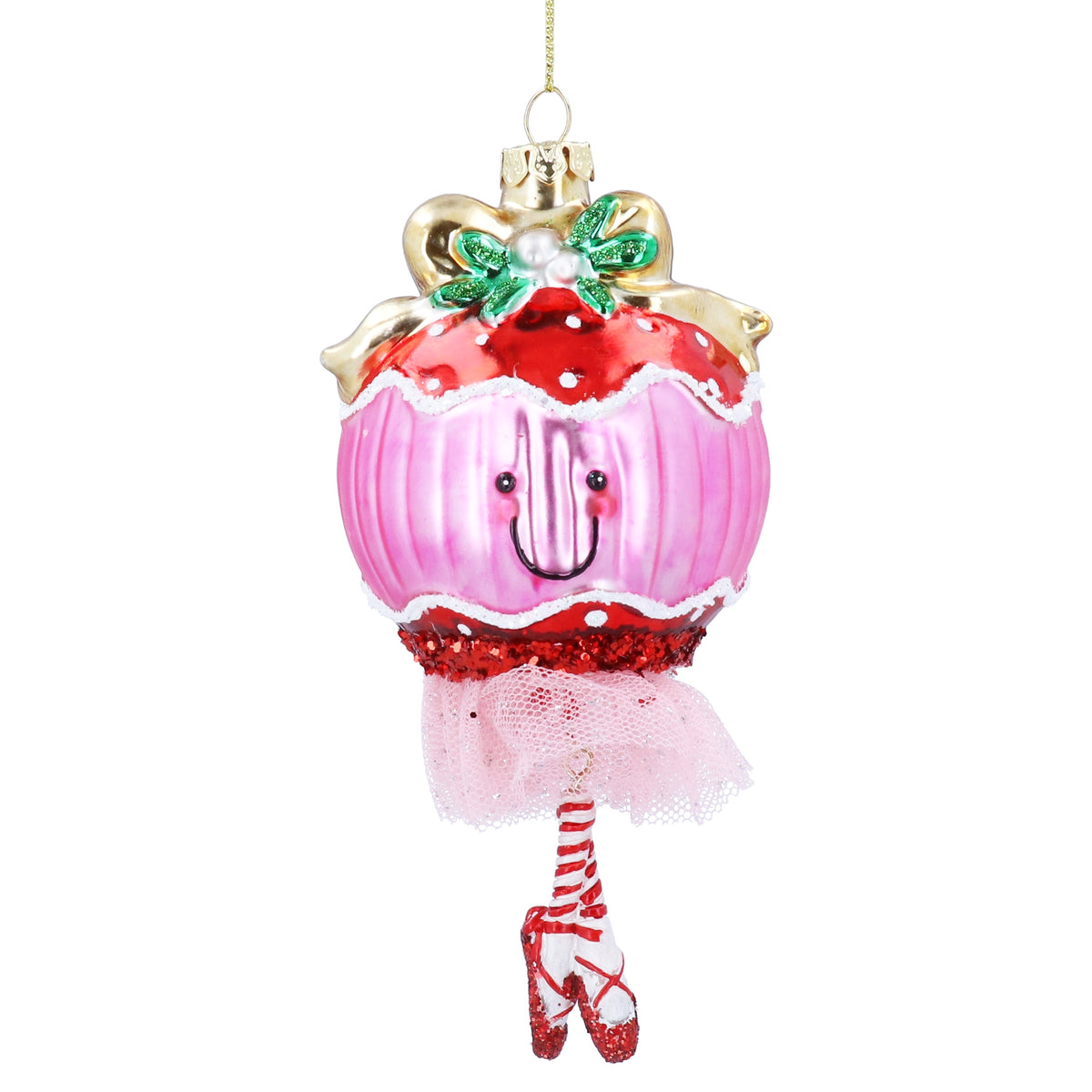 Christmas Hanging Dec: Glass Bauble Shaped Tutu & Legs - Pink - Gisela Graham