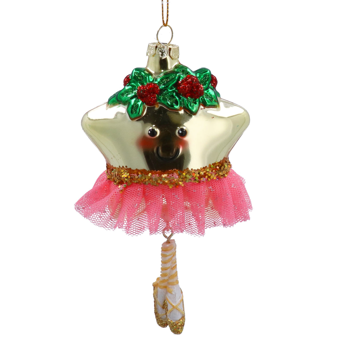 Christmas Hanging Dec: Glass Bauble Shaped Star Tutu & Legs - Gold - Gisela Graham