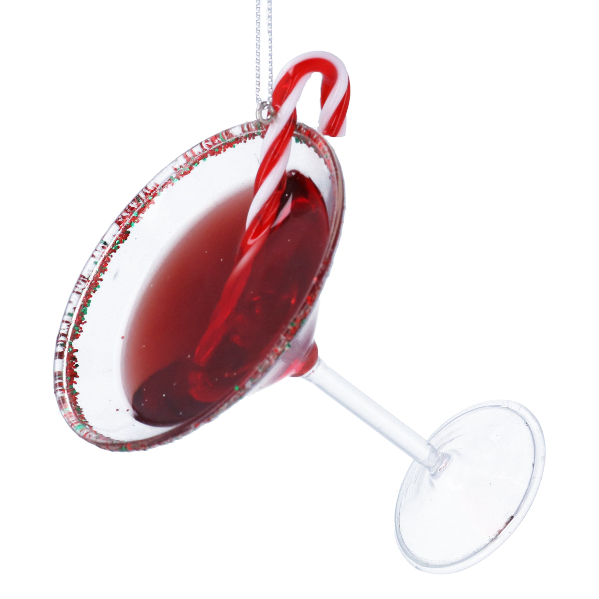 Christmas Hanging Dec: Glass Cocktail Candy Cane Martini - Red - Gisela Graham
