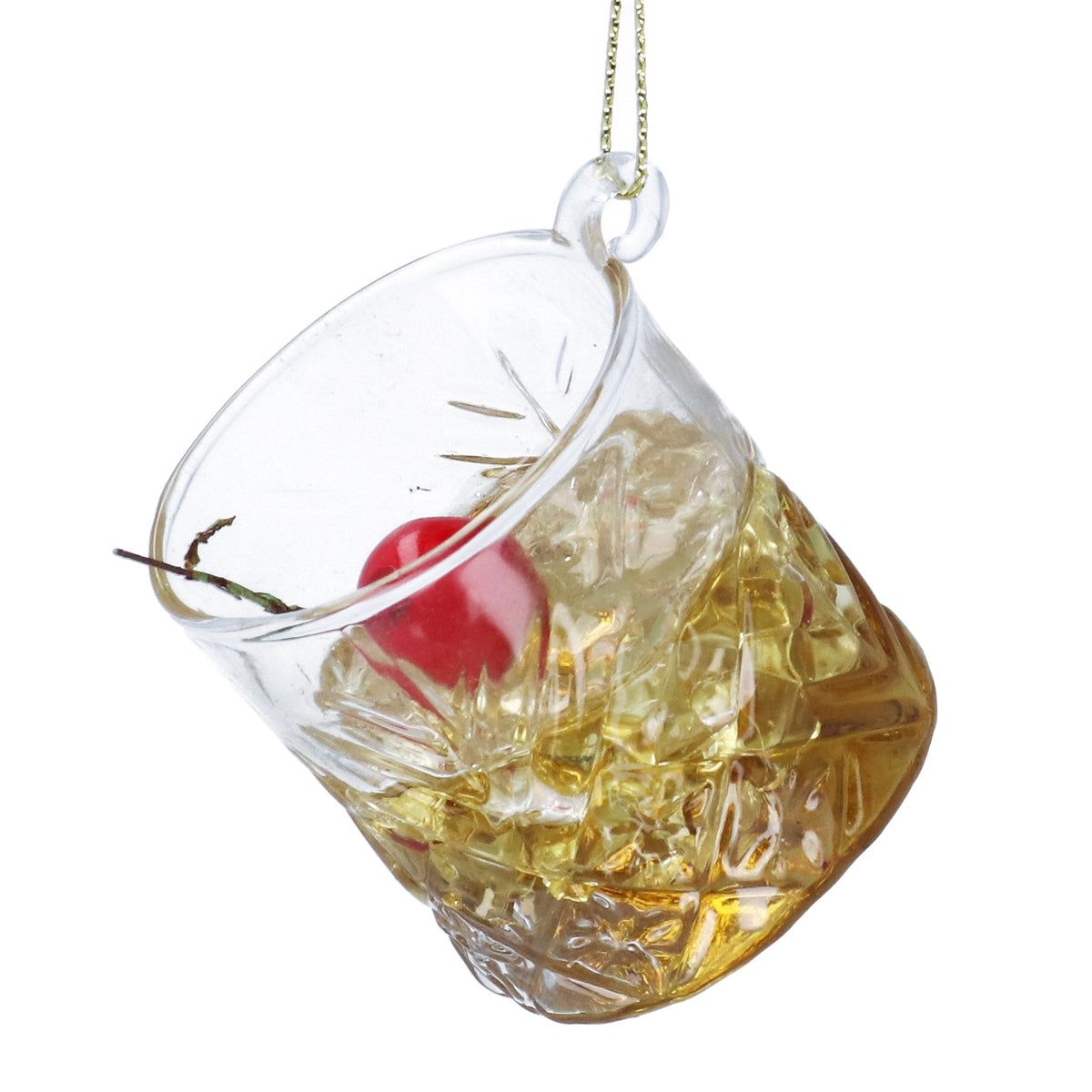 Christmas Hanging Dec: Glass Cocktail Whisky Sour - Brown - Gisela Graham