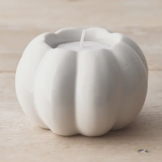 Autumn Candle Holder: Ceramic Pumpkin Shaped T-Light Holder - White - Gainsbourough Giftware