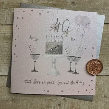 Age 40th Birthday Card: Cake on Stand Sparklers