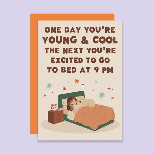 Birthday Card: Early Bedtime Funny - Tikkled Pink