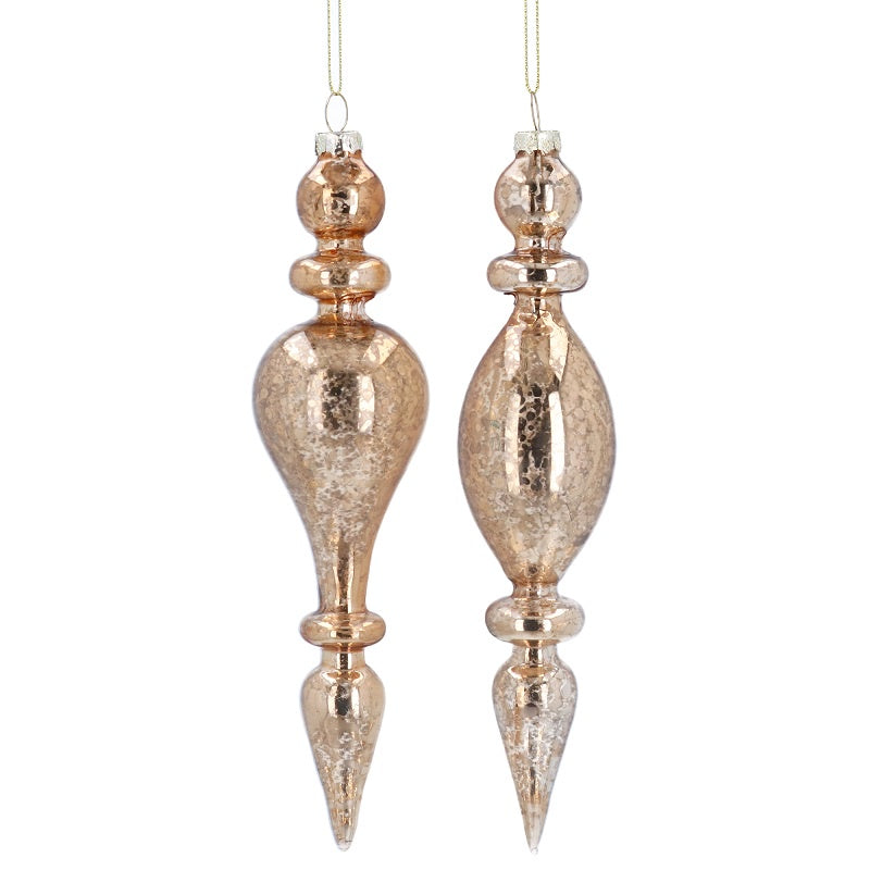 Christmas Hanging Dec: Antique Gold Glass Finial Drop - Gisela Graham