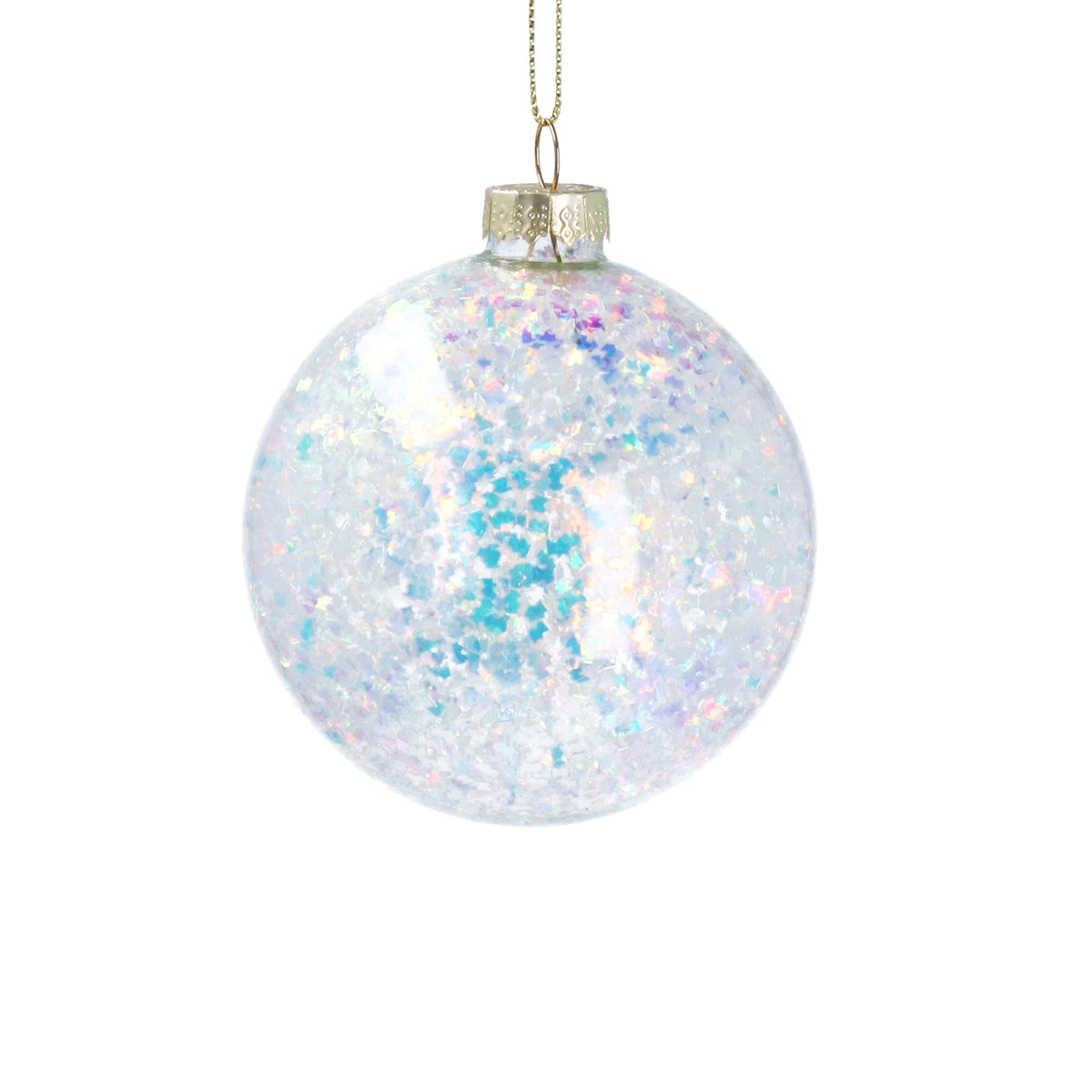 Christmas Hanging Dec: Glass Bauble Iridescent Confetti 8cm - Clear - Gisela Graham