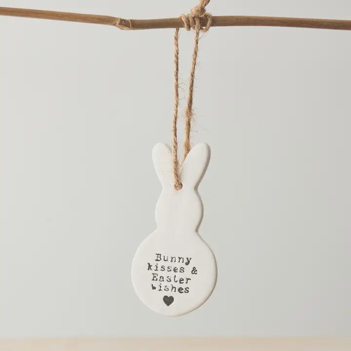 Hanging Dec: Porcelain Bunny Kisses & Easter Wishes - White- Gainsborough Giftware