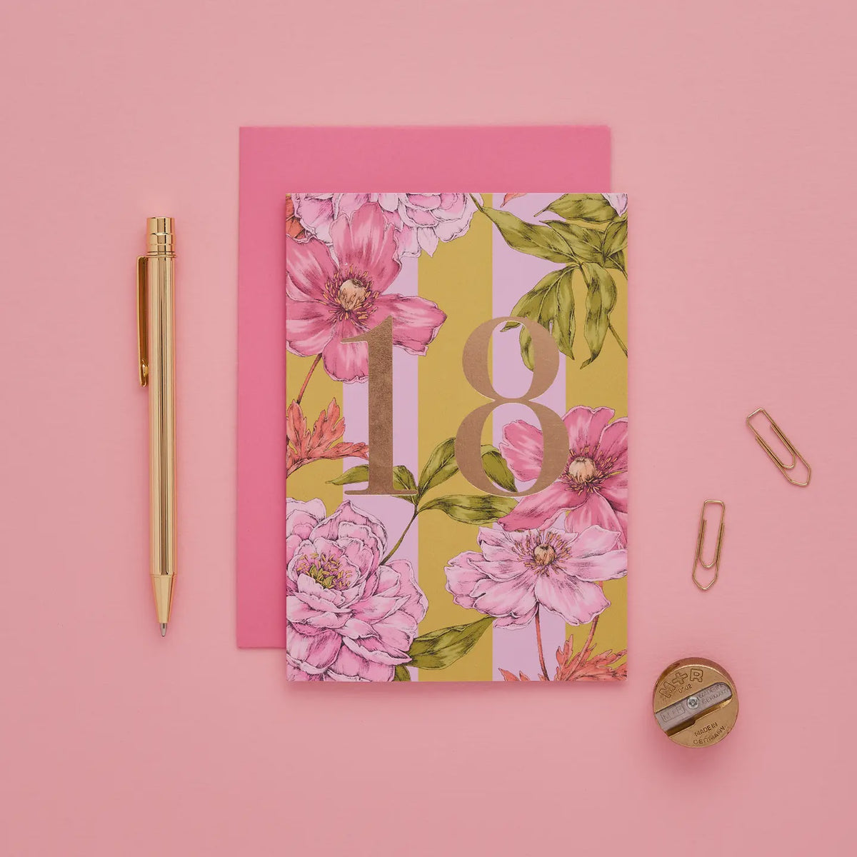 Age 18th Card: Botanical Foil - Pink - Catherine Lewis Design