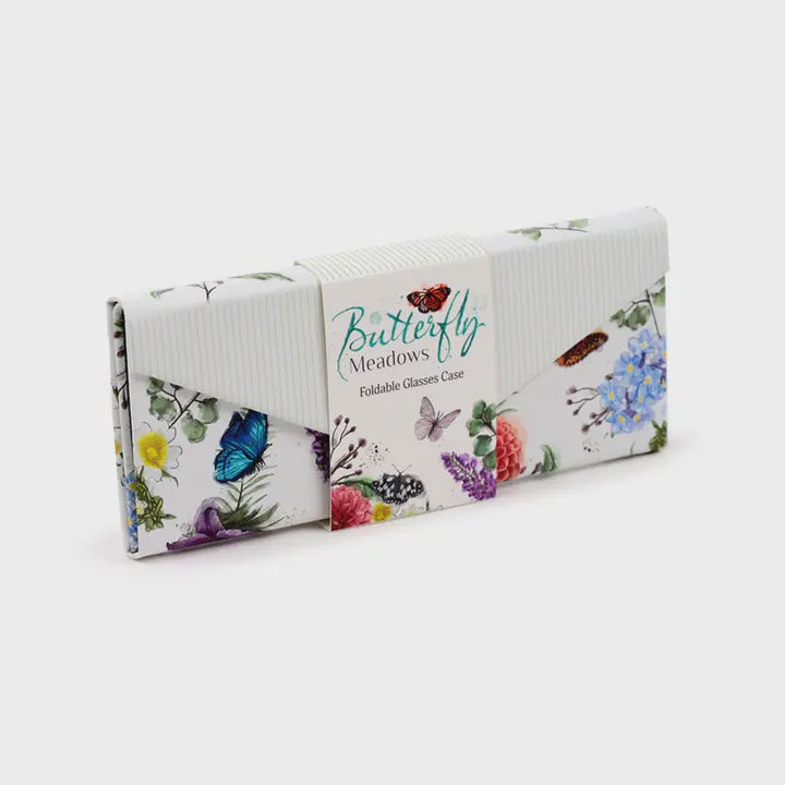 Glasses Case: Folded Butterfly meadows - White