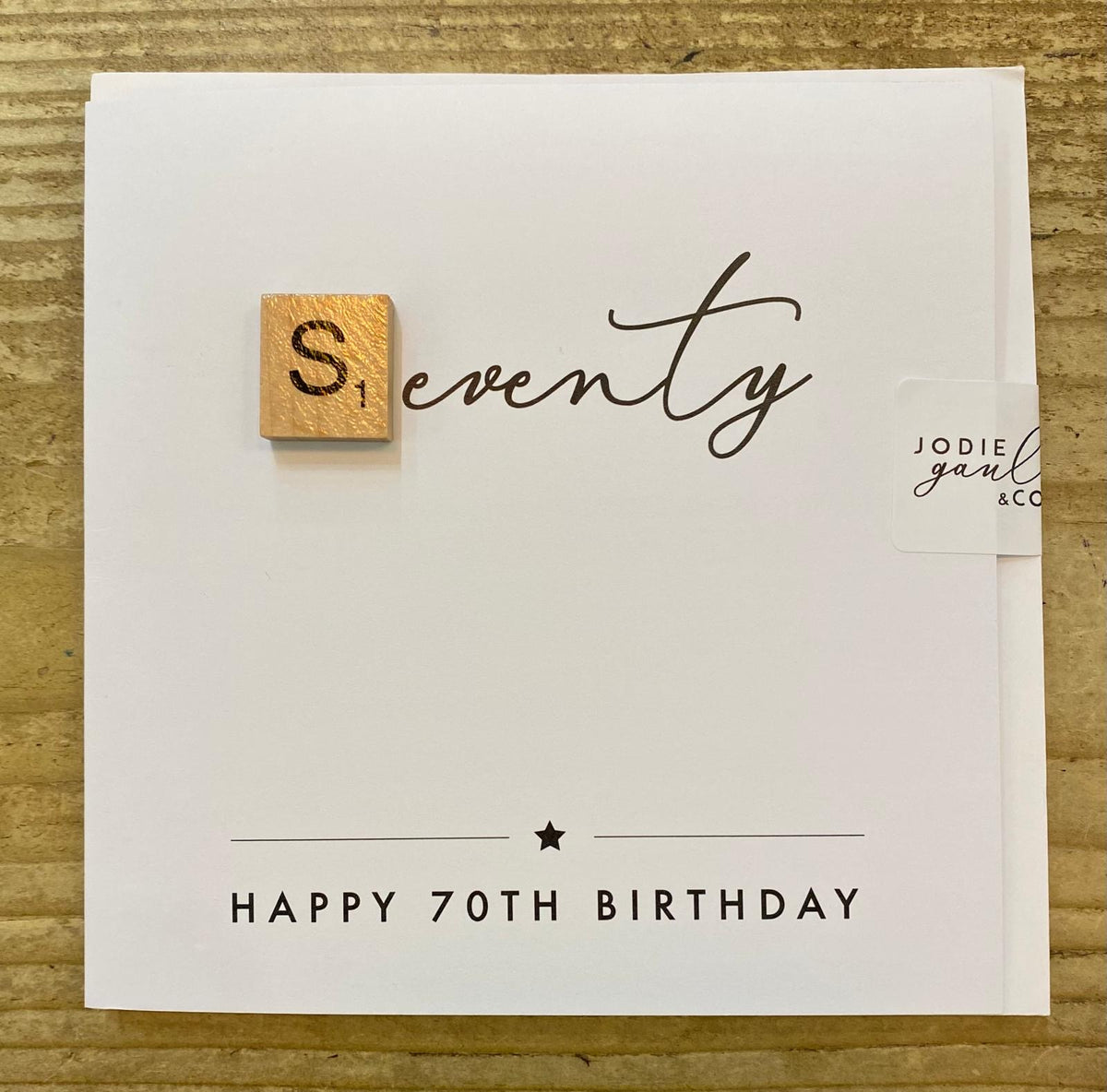 Age 70th Card: Wooden Scrabble Piece - Jodie Gaul & Co