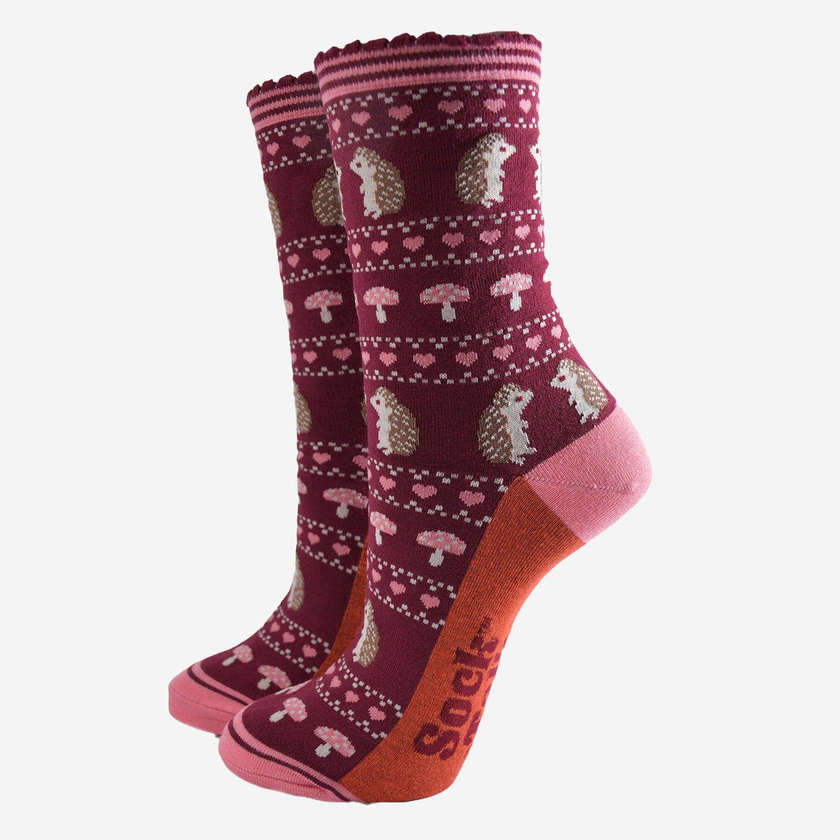 Ladies Socks: Bamboo Hedgehog Fair Isle - Berry/Pink - Sock Talk