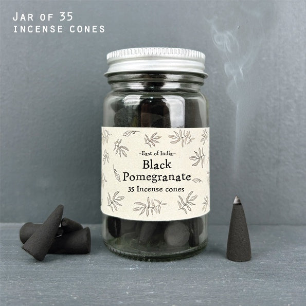 Incense Cones: Glass Jar 35 Black Pomegranate - Black - East of India