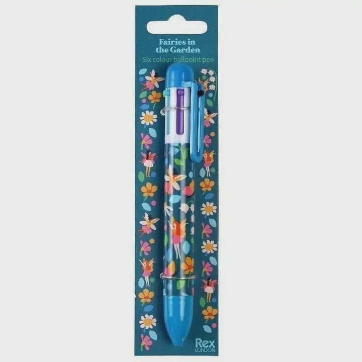 Pen: Retractable Ballpoint 6 Colours Fairy Print - Rex London