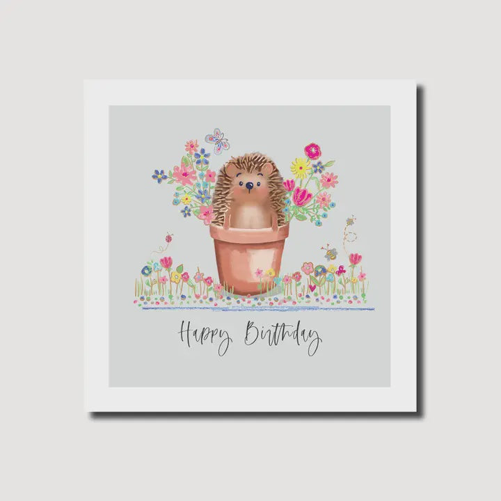 Birthday Card: Hedgehog In Plant Pot - Marina B