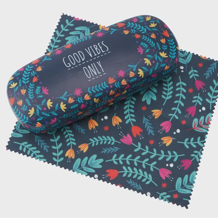 Glasses Case: Hard Live Happy Good Vibes - Navy - CGB Giftware