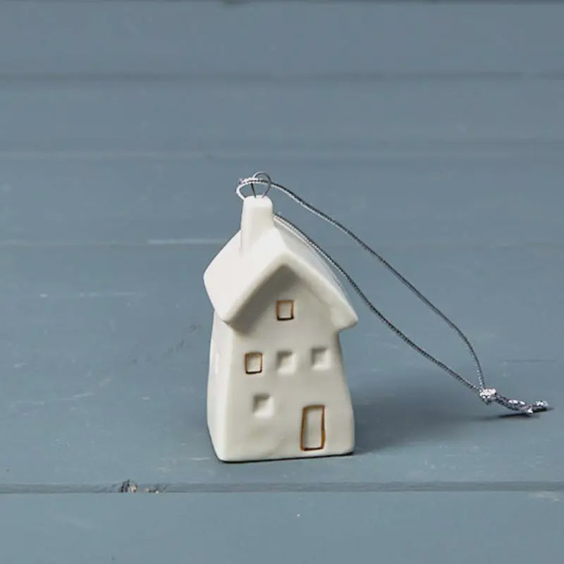 Christmas Hanging Dec: Ceramic House - White - Satchville