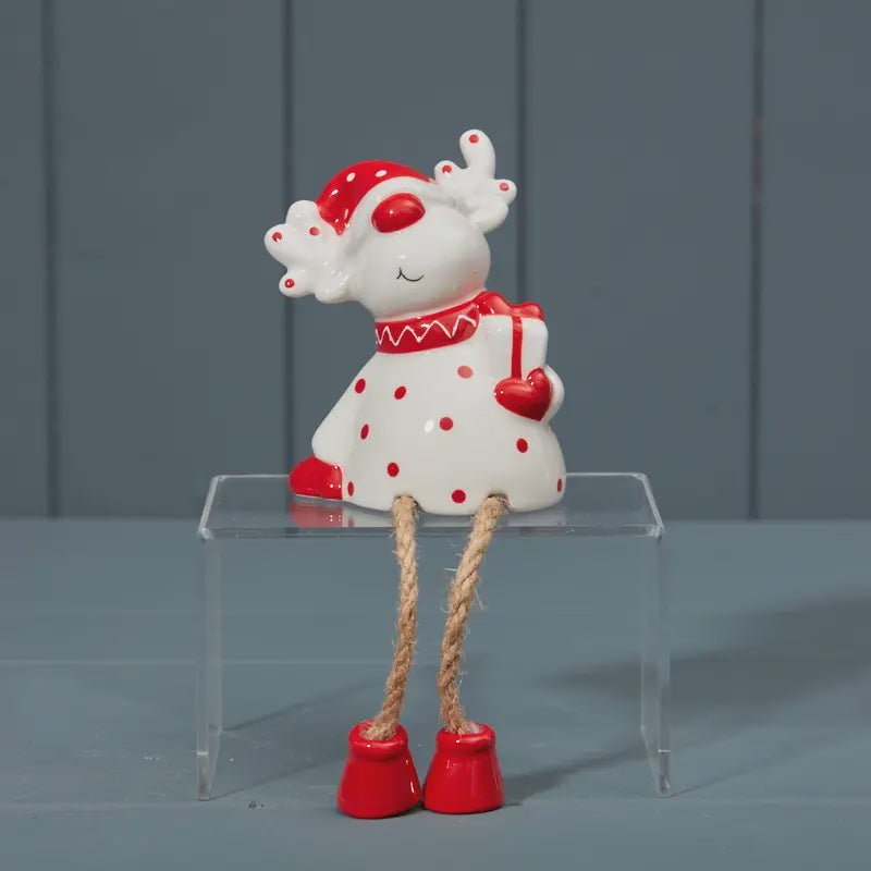 Christmas Ornament: Ceramic Deer Red & White - Satchville Gift Co