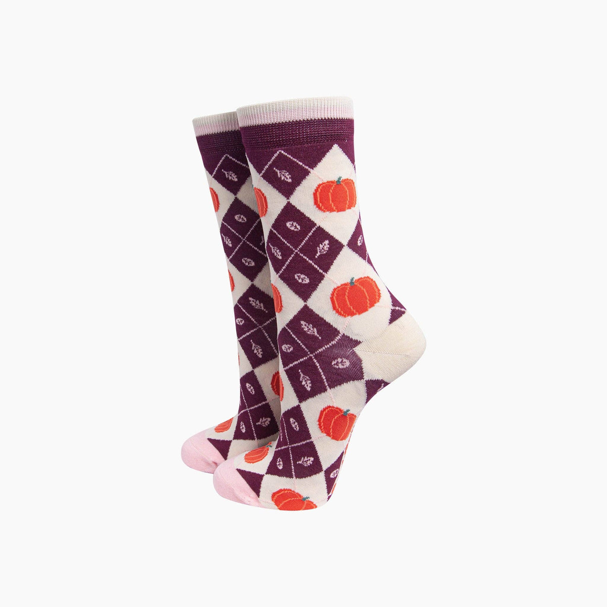Ladies Socks: Bamboo Pumpkin  - Burgundy/Cream - Sock Talk