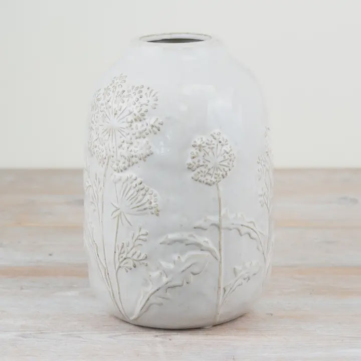 Vase: Ceramic Floral Design - White - Gainsborough Giftware
